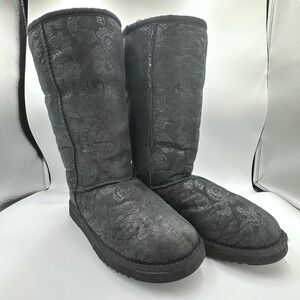 UGG Australia #5852 Black Paisley Classic Tall Metallic Plate Sheepskin Boots W6